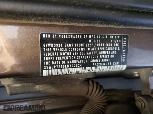 2014 Volkswagen Beetle 2.5L w/Sun with VIN 3VWJP7AT0EM632824, listed as a Copart auction lot 87279494 with Not Provided miles and Salvage Title. Bid and sale history available at DreamBid. Image 13.