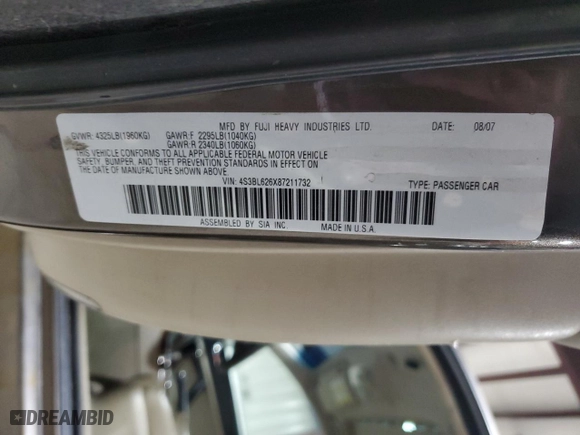 2008 Subaru Legacy (Natl) Ltd with VIN 4S3BL626X87211732, listed as a Copart auction lot 51479845 with 186,267 mi miles and Salvage Title. Bid and sale history available at carsss.com. Image 13.