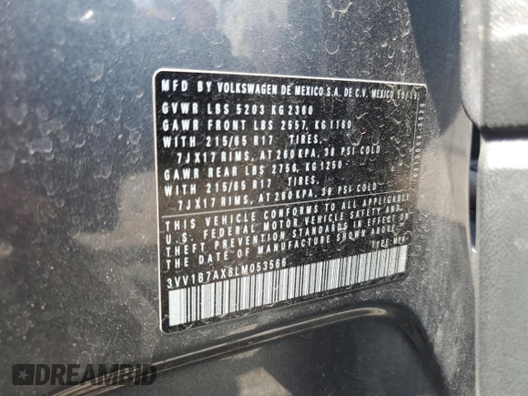 2020 Volkswagen Tiguan S z VIN 3VV1B7AX8LM053566, wystawiony jako Copart lot #53362515 z przebiegiem 87 450 mil mil oraz Szkoda całkowita • Salvage title. Historia ofert i sprzedaży dostępna na DreamBid. Obrazek 13.