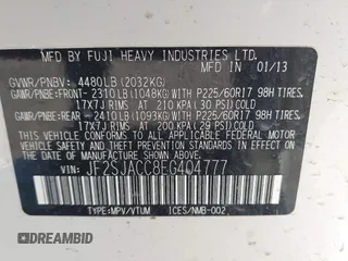2014 Subaru Forester 2.5i Premium with VIN JF2SJACC8EG404777, listed as a IAAI auction lot 41749698 with 110,001 mi miles. Bid and sale history available at carsss.com. Image 9.