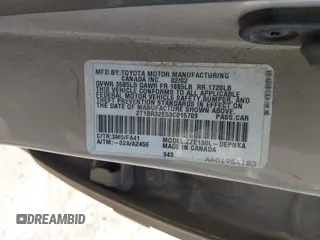 2003 Toyota Corolla CE with VIN 2T1BR32E53C015709, listed as a IAAI auction lot 42057744 with 120,022 mi miles and . Bid and sale history available at DreamBid. Image 9.