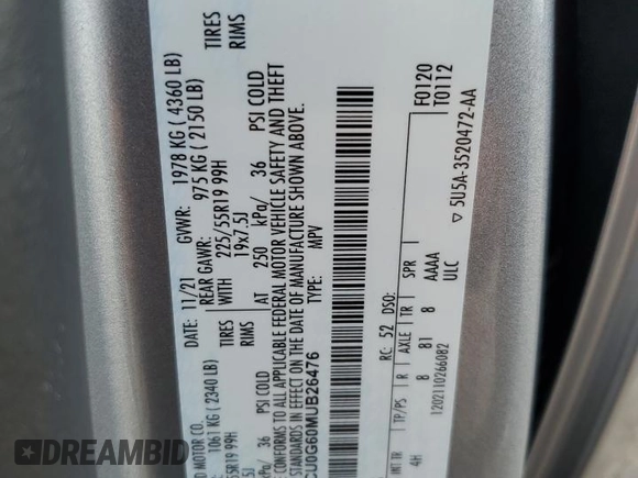 2021 Ford Escape SE z VIN 1FMCU0G60MUB26476, wystawiony jako Copart lot #45902945 z przebiegiem 45 638 mil mil oraz Czysty tytuł • Clean title. Historia ofert i sprzedaży dostępna na DreamBid. Obrazek 13.