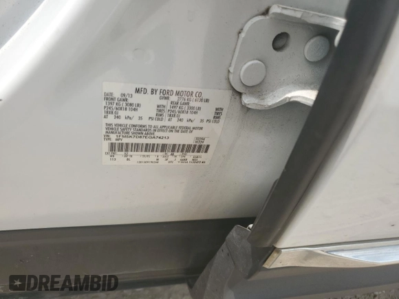 2014 Ford Explorer XLT z VIN 1FM5K7D87EGA74213, wystawiony jako Copart lot #59561275 z przebiegiem 152 977 mil mil oraz Szkoda całkowita • Salvage title. Historia ofert i sprzedaży dostępna na DreamBid. Obrazek 13.