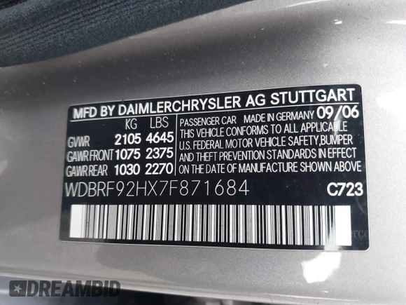 2007 Mercedes-Benz C 280 Luxury z VIN WDBRF92HX7F871684, wystawiony jako IAAI lot #41461023 z przebiegiem 176 038 mil mil oraz . Historia ofert i sprzedaży dostępna na DreamBid. Obrazek 9.