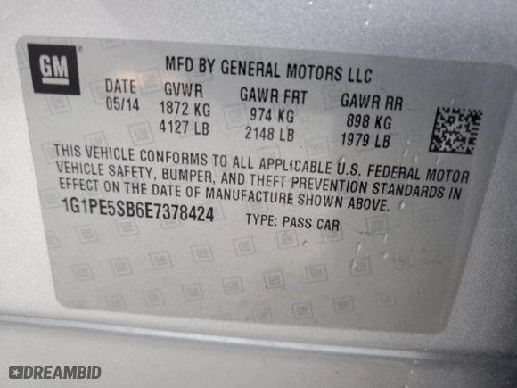 2014 Chevrolet Cruze 2LT with VIN 1G1PE5SB6E7378424, listed as a Copart auction lot 48567225 with 93,978 mi miles and Salvage Title. Bid and sale history available at carsss.com. Image 12.