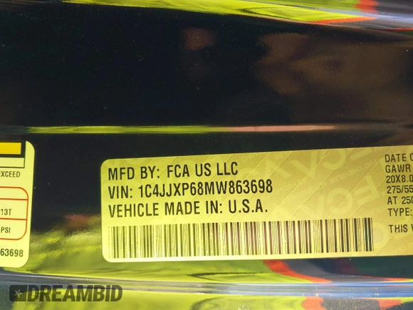2021 Jeep Wrangler Unlimited Sahara z VIN 1C4JJXP68MW863698, wystawiony jako IAAI lot #41615738 z przebiegiem Nie podano mil oraz . Historia ofert i sprzedaży dostępna na DreamBid. Obrazek 9.