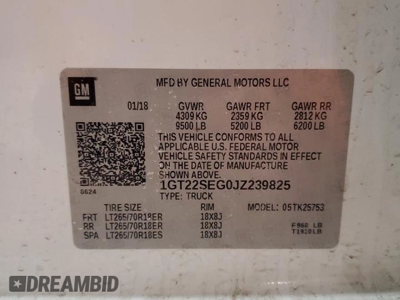 2018 GMC Sierra 2500HD SLE z VIN 1GT22SEG0JZ239825, wystawiony jako Copart lot #50648115 z przebiegiem 77 851 mil mil oraz Szkoda całkowita • Salvage title. Historia ofert i sprzedaży dostępna na DreamBid. Obrazek 12.
