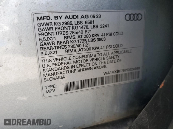 2023 Audi Q7 Prestige with VIN WA1VXBF75PD024969, listed as a Copart auction lot 53793885 with 23,723 mi miles and Salvage title. Bid and sale history available at DreamBid. Image 12.