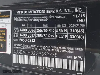 2016 Mercedes-Benz GLE with VIN 4JGDA5HB2GA692778, listed as a IAAI auction lot 41707726 with 151,554 mi miles. Bid and sale history available at carsss.com. Image 9.