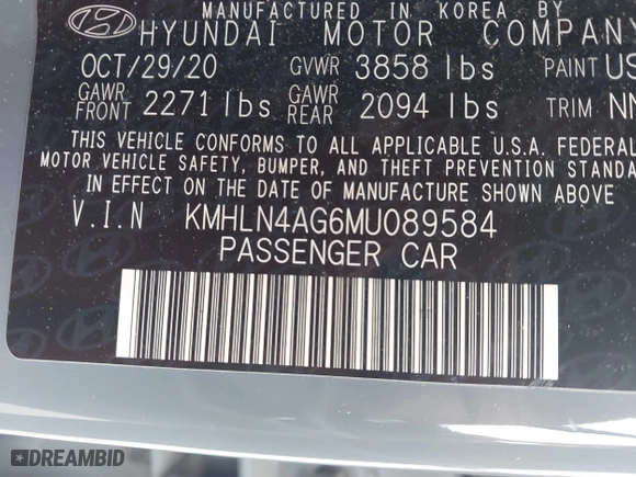 2021 Hyundai Elantra SEL with VIN KMHLN4AG6MU089584, listed as a IAAI auction lot 41871697 with 37,097 mi miles. Bid and sale history available at carsss.com. Image 9.