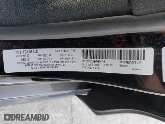 2015 Chrysler 200 Limited with VIN 1C3CCCABXFN694718, listed as a Copart auction lot 45916885 with 124,412 mi miles and Salvage Title. Bid and sale history available at DreamBid. Image 14.