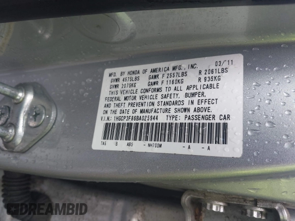 2011 Honda Accord EX-L with VIN 1HGCP3F86BA025944, listed as a IAAI auction lot 42301222 with 114,797 mi miles and . Bid and sale history available at DreamBid. Image 9.