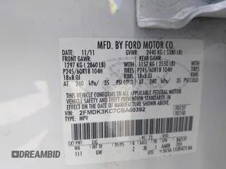 2012 Ford Edge Limited with VIN 2FMDK3KC7CBA60392, listed as a IAAI auction lot 41909765 with 97,331 mi miles. Bid and sale history available at carsss.com. Image 9.
