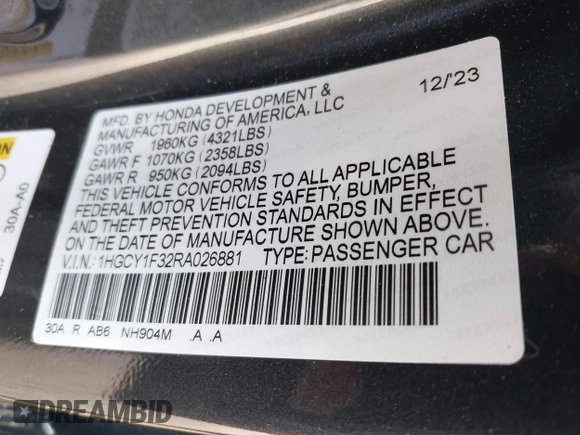 2024 Honda Accord EX с VIN 1HGCY1F32RA026881, выставлен на аукционе IAAI как лот 42156154 с пробегом 19 500 миль миль и . История ставок и продаж доступна на DreamBid. Изображение 9.