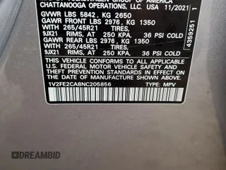 2022 Volkswagen Atlas SEL Premium R-Line with VIN 1V2FE2CA8NC205856, listed as a Copart auction lot 83979724 with 66,060 mi miles and Salvage title. Bid and sale history available at DreamBid. Image 15.