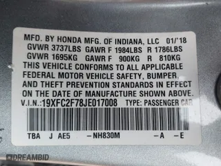2018 Honda Civic Sedan EX with VIN 19XFC2F78JE017008, listed as a IAAI auction lot 40753037 with 100,000 mi miles. Bid and sale history available at carsss.com. Image 9.