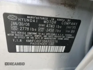 2008 Hyundai Azera Limited with VIN KMHFC46F38A332276, listed as a Copart auction lot 58867055 with Not provided miles and Salvage title. Bid and sale history available at DreamBid. Image 13.