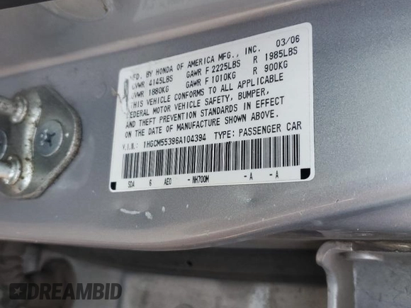 2006 Honda Accord LX SE z VIN 1HGCM55396A104394, wystawiony jako Copart lot #79640894 z przebiegiem 131 169 mil mil oraz Szkoda całkowita • Salvage title. Historia ofert i sprzedaży dostępna na DreamBid. Obrazek 12.