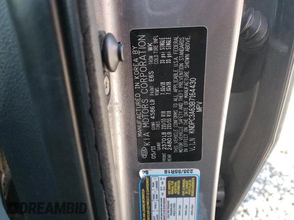 2011 Kia Sportage SX with VIN KNDPC3A63B7164430, listed as a Copart auction lot 45100595 with 151,075 mi miles and Salvage title. Bid and sale history available at DreamBid. Image 13.