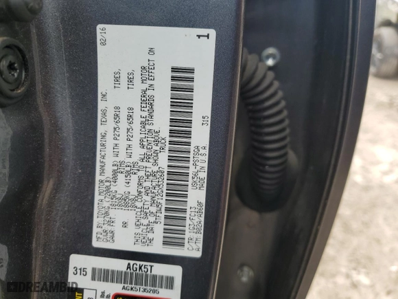 2016 Toyota Tundra 4WD Truck SR5 with VIN 5TFDW5F12GX532607, listed as a Copart auction lot 44554665 with NaN miles and Salvage Title. Bid and sale history available at carsss.com. Image 12.
