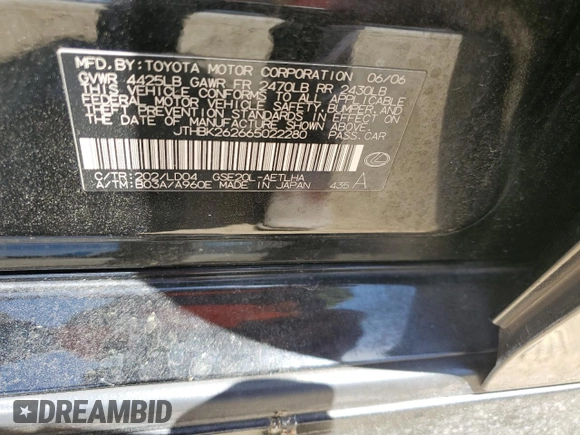 2006 Lexus IS 250 with VIN JTHBK262665022280, listed as a Copart auction lot 54563265 with 196,580 mi miles and Salvage Title. Bid and sale history available at DreamBid. Image 13.