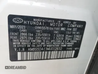 2021 Hyundai Santa Fe Hybrid Limited with VIN KM8S5DA13MU012632, listed as a Copart auction lot 74308684 with 0 mi miles and Salvage Title. Bid and sale history available at carsss.com. Image 14.