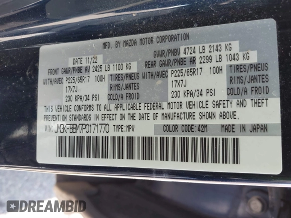 2023 Mazda CX-5 2.5 S Select Package with VIN JM3KFBBM7P0171770, listed as a IAAI auction lot 41464260 with 27,068 mi miles. Bid and sale history available at carsss.com. Image 9.