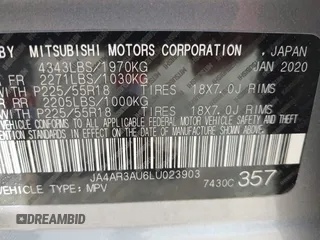 2020 Mitsubishi Outlander ES with VIN JA4AR3AU6LU023903, listed as a IAAI auction lot 42119844 with 80,387 mi miles and . Bid and sale history available at DreamBid. Image 9.