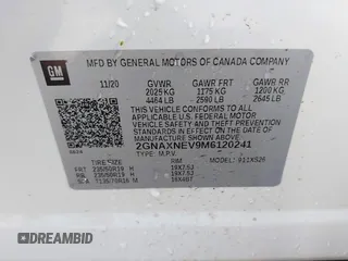 2021 Chevrolet Equinox Premier z VIN 2GNAXNEV9M6120241, wystawiony jako IAAI lot #42222928 z przebiegiem 104 274 mil mil oraz . Historia ofert i sprzedaży dostępna na DreamBid. Obrazek 9.