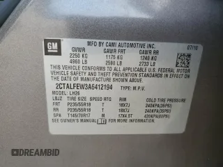 2010 GMC Terrain SLT-1 with VIN 2CTALFEW3A6412194, listed as a Copart auction lot 54881885 with 198,646 mi miles and Salvage title. Bid and sale history available at DreamBid. Image 13.