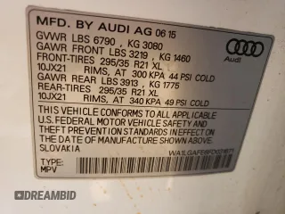2015 Audi Q7 3.0T Premium Plus with VIN WA1LGAFE6FD031671, listed as a Copart auction lot 58866712 with 109,535 mi miles. Bid and sale history available at carsss.com. Image 10.
