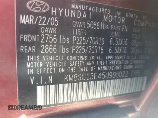 2005 Hyundai Santa Fe GLS with VIN KM8SC13E45U999022, listed as a Copart auction lot 76957124 with 140,249 mi miles and Clean Title. Bid and sale history available at carsss.com. Image 13.