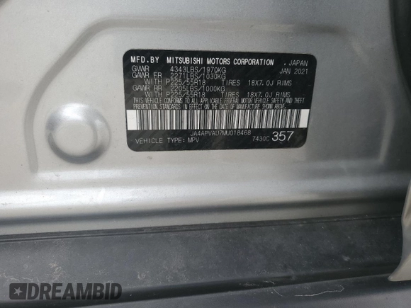 2021 Mitsubishi Outlander SE z VIN JA4APVAU7MU018468, wystawiony jako Copart lot #52331425 z przebiegiem 85 928 mil mil oraz Szkoda całkowita • Salvage title. Historia ofert i sprzedaży dostępna na DreamBid. Obrazek 13.