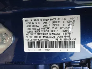 2012 Acura TSX with VIN JH4CU2F40CC022122, listed as a IAAI auction lot 42497836 with 63,320 mi miles and . Bid and sale history available at DreamBid. Image 9.