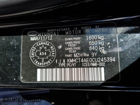 2012 Hyundai Accent GLS with VIN KMHCT4AE0CU245394, listed as a Copart auction lot 49442285 with 240,402 mi miles and Salvage Title. Bid and sale history available at carsss.com. Image 12.