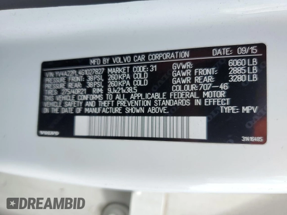 2016 Volvo XC90 T6 Inscription z VIN YV4A22PL4G1027827, wystawiony jako Copart lot #56332285 z przebiegiem 140 281 mil mil oraz Szkoda całkowita • Salvage title. Historia ofert i sprzedaży dostępna na DreamBid. Obrazek 13.