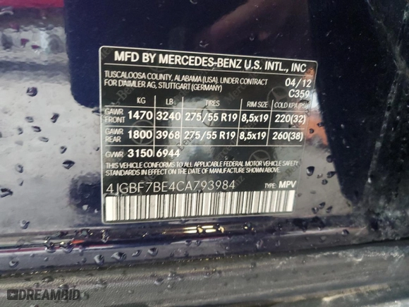 2012 Mercedes-Benz GL-Class GL 450 with VIN 4JGBF7BE4CA793984, listed as a Copart auction lot 48000335 with 174,260 mi miles and Clean Title. Bid and sale history available at carsss.com. Image 14.