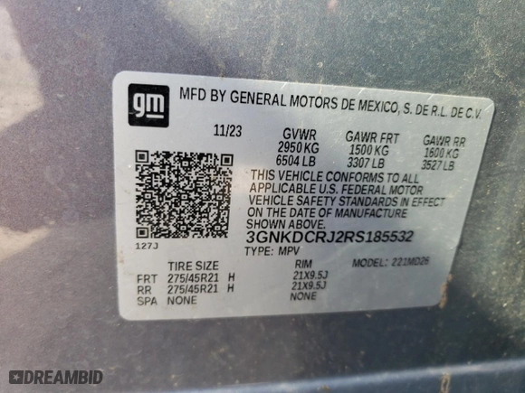 2024 Chevrolet Blazer EV eAWD RS with VIN 3GNKDCRJ2RS185532, listed as a Copart auction lot 65431054 with NaN miles and Salvage Title. Bid and sale history available at carsss.com. Image 13.