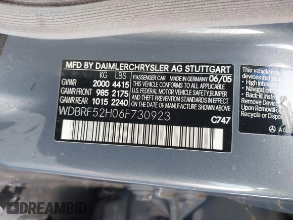 2006 Mercedes-Benz C 230 Sport с VIN WDBRF52H06F730923, выставлен на аукционе IAAI как лот 42314179 с пробегом 123 162 миль миль и . История ставок и продаж доступна на DreamBid. Изображение 9.
