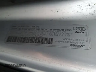 2004 Audi A8 с VIN WAUML44E94N001367, выставлен на аукционе Copart как лот 54968885 с пробегом Не указан миль и Списание • Salvage title. История ставок и продаж доступна на DreamBid. Изображение 12.