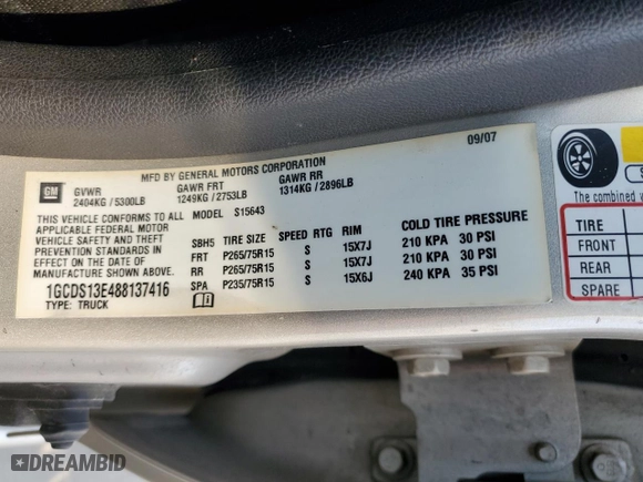 2008 Chevrolet Colorado LT w/2LT with VIN 1GCDS13E488137416, listed as a Copart auction lot 43432375 with 151,203 mi miles and Clean Title. Bid and sale history available at carsss.com. Image 12.