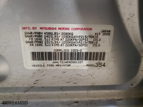 2009 Mitsubishi Outlander ES with VIN JA4LT21W09Z601107, listed as a Copart auction lot 46871355 with 237,275 mi miles and Salvage Title. Bid and sale history available at carsss.com. Image 13.