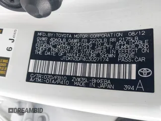 2012 Toyota Prius with VIN JTDKN3DP4C3027174, listed as a IAAI auction lot 42201082 with 147,827 mi miles and . Bid and sale history available at DreamBid. Image 9.