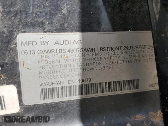 2013 Audi A4 Premium Plus z VIN WAUFFAFL1DN049679, wystawiony jako Copart lot #56002705 z przebiegiem Nie podano mil oraz Szkoda całkowita • Salvage title. Historia ofert i sprzedaży dostępna na DreamBid. Obrazek 13.