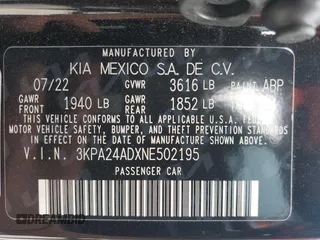 2022 Kia Rio S with VIN 3KPA24ADXNE502195, listed as a Copart auction lot 51532625 with 29,981 mi miles and Salvage Title. Bid and sale history available at carsss.com. Image 12.