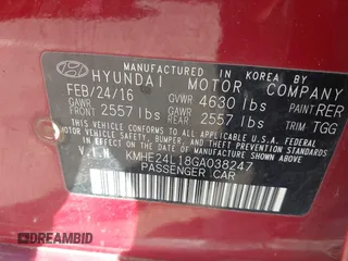2016 Hyundai Sonata Hybrid SE with VIN KMHE24L18GA038247, listed as a IAAI auction lot 41603106 with 208,891 mi miles. Bid and sale history available at carsss.com. Image 9.