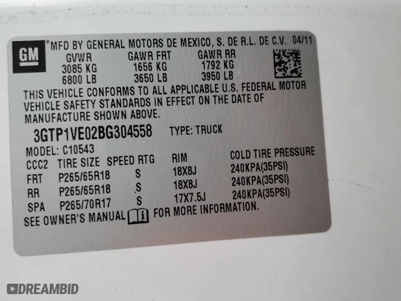 2011 GMC Sierra 1500 SLE with VIN 3GTP1VE02BG304558, listed as a Copart auction lot 49127055 with 0 mi miles and Salvage Title. Bid and sale history available at carsss.com. Image 12.