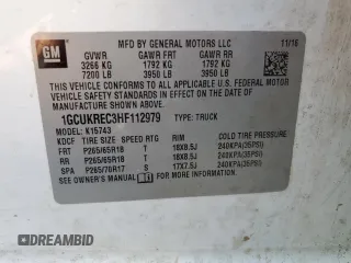 2017 Chevrolet Silverado 1500 LT with VIN 1GCUKREC3HF112979, listed as a Copart auction lot 43584405 with Not Provided miles and Salvage Title. Bid and sale history available at DreamBid. Image 12.
