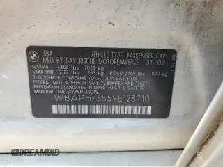2009 BMW 3 Series 328i with VIN WBAPH73559E128710, listed as a Copart auction lot 59274055 with 105,399 mi miles and Salvage title. Bid and sale history available at DreamBid. Image 12.