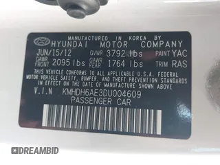 2013 Hyundai Elantra GS z VIN KMHDH6AE3DU004609, wystawiony jako IAAI lot #41738554 z przebiegiem 108 586 mil mil oraz . Historia ofert i sprzedaży dostępna na DreamBid. Obrazek 9.